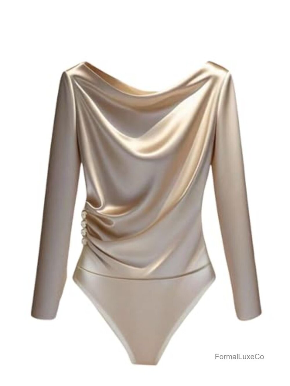 Draped Long Sleeve Satin Ruched Bodysuit Dressy Business Casual